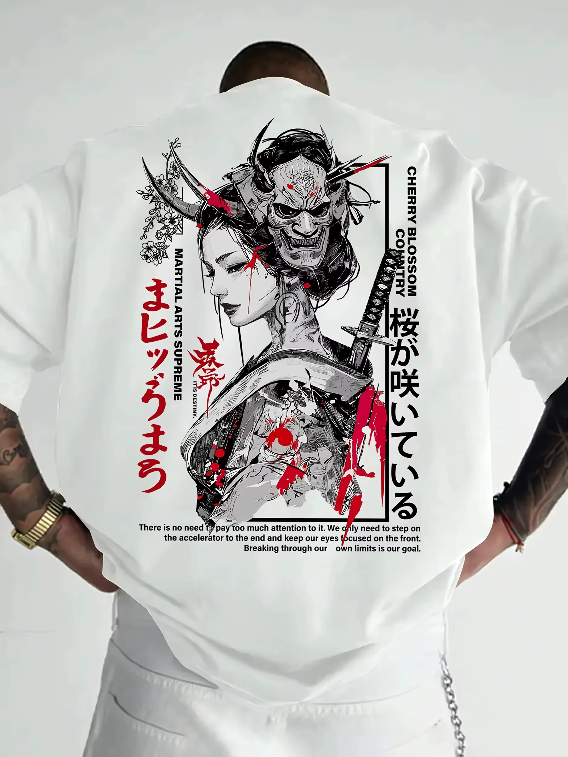 T-shirt pour homme en coton 100% doux de qualité supérieure avec imprimé Geisha Samurai japonais