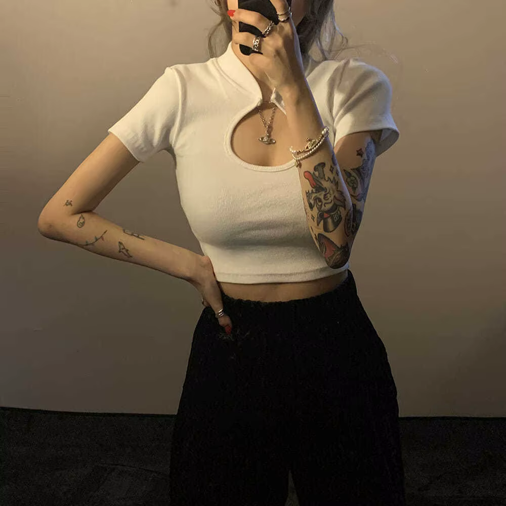 T-shirt manches courtes col goutte d'eau pour fille foncée