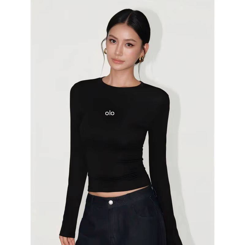 T-shirt à manches longues et col rond pour femme
