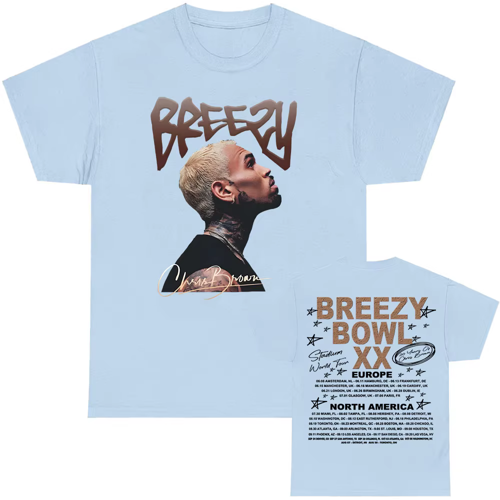 Breezy Bowl XX 2025 T-shirt Chris Brown chanteur graphique t-shirts été à manches courtes homme