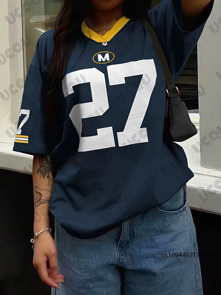 2025 Nouveau classique rétro rouge n° 27 T-Shirt imprimé pour femmes