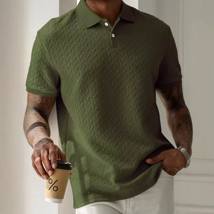 Printemps été hommes Polo à manches courtes vêtements solide Jacquard T-shirt col rabattu décontracté mode bouton