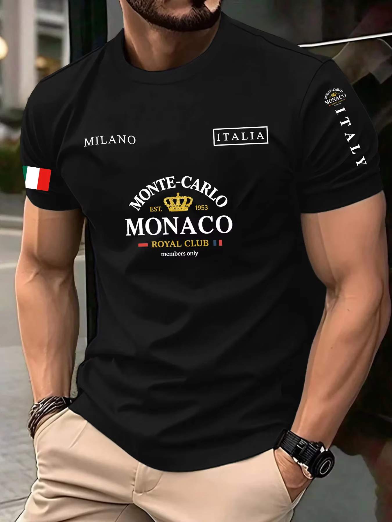T-shirt unisexe en coton 100 % à imprimé drapeau de Monaco