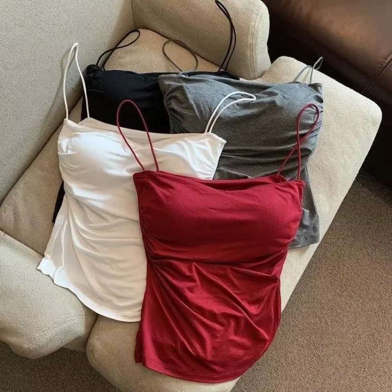 Débardeurs femmes avec soutien-gorge intégré Spaghetti sangle réservoirs pour femme couleur unie décontracté été Camis
