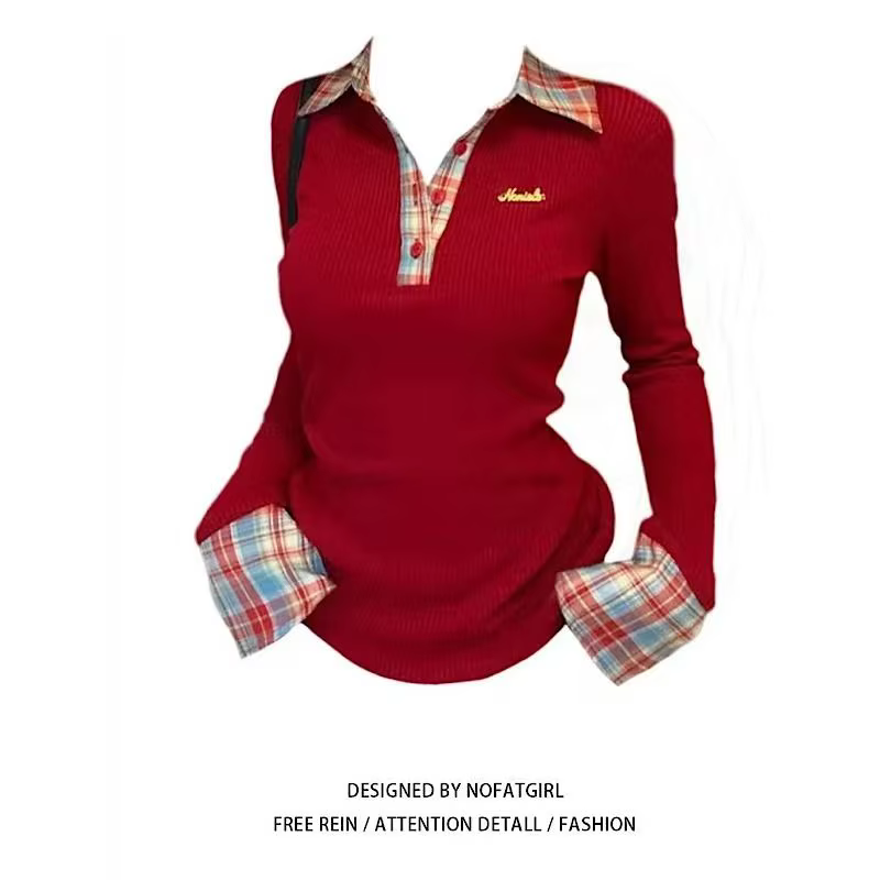 T-shirt à manches longues et col POLO américain pour femme