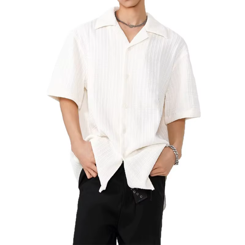 T-shirt décontracté polyvalent à col cubain texturé à manches courtes pour homme – Nouvelle collection été 2026