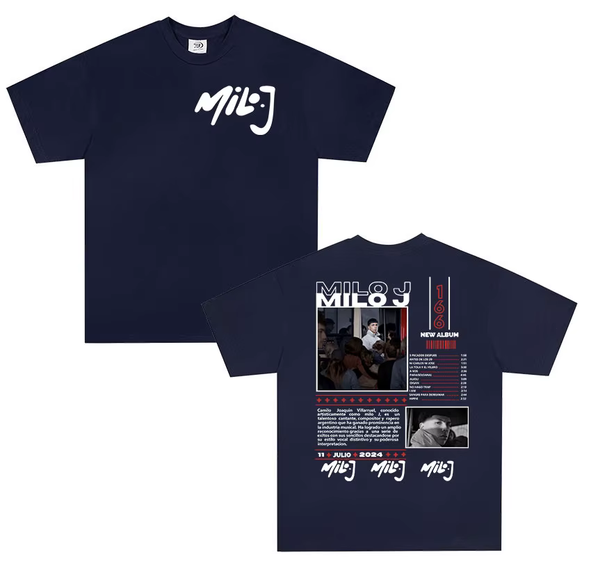 Rappeur Milo J 166 Tour 2025 album T-shirts hommes rétro haute qualité à manches courtes