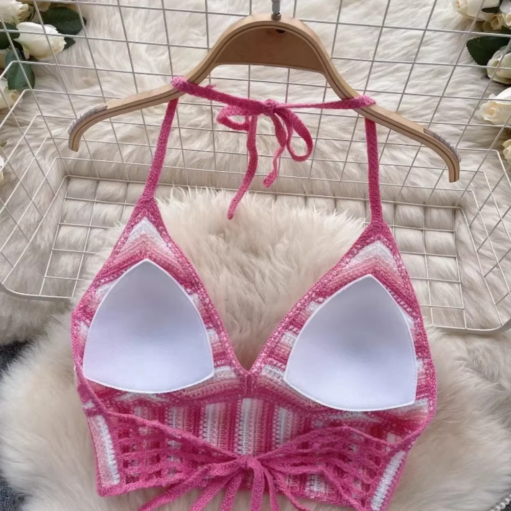 Nouveau débardeur bohème en crochet tricoté