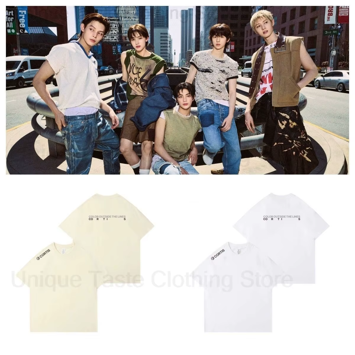 ‌ CORTIS T-shirt couleur à l'extérieur les lignes lettre impression