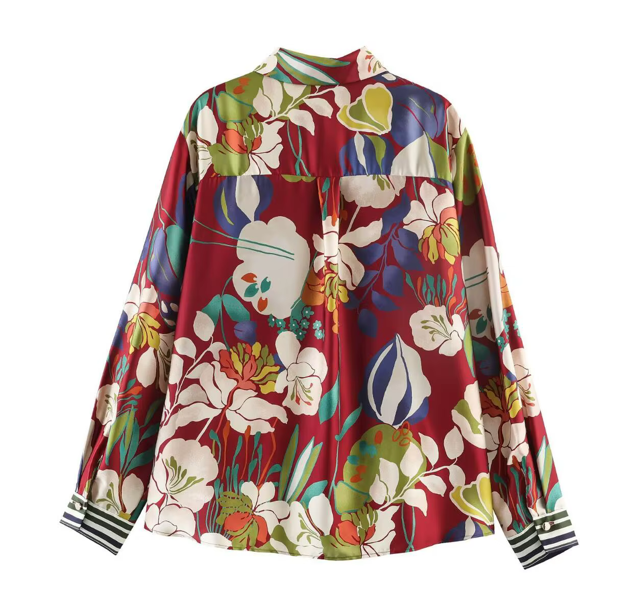 Chemisier Chic en Satin Rouge Profond à Imprimé Floral avec Col Revers