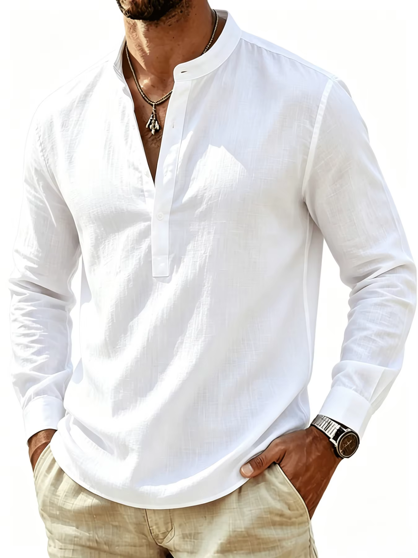 Chemise à col Henley à manches longues pour homme