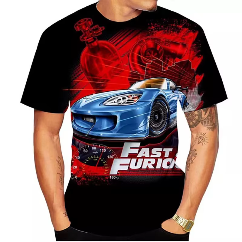 Mode rapide et furieux impression 3D T-Shirts hommes femmes col rond manches courtes t-shirt surdimensionné Y2K Harajuku