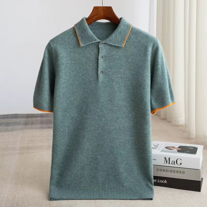 Pull en laine pure à col polo pour homme