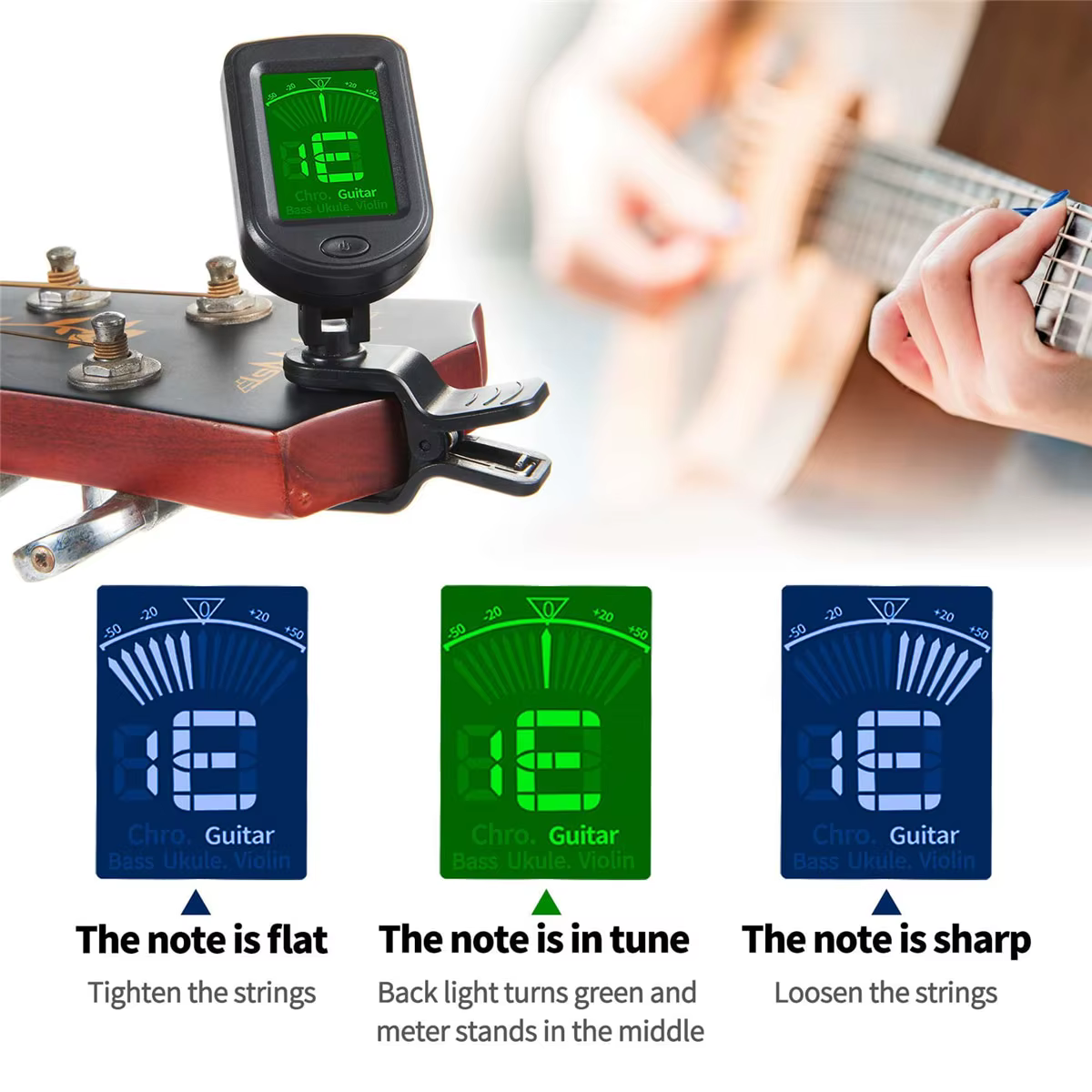 Accordeur de guitare pour tous les instruments Clip