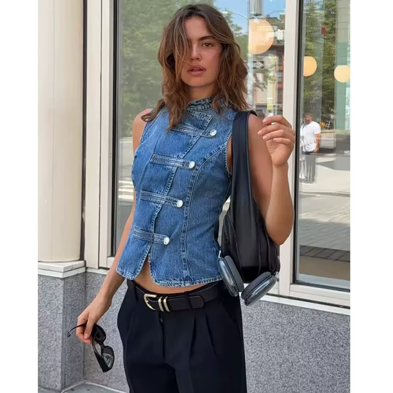 Hauts pour femmes – Nouvelle collection été 2026 : Blouse en jean rétro chic pour femme