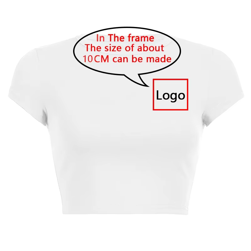 Bricolage votre propre Design motif imprimé personnaliser été à manches courtes col rond couleur unie recadrée nombril femmes hauts courts mode T-Shirt