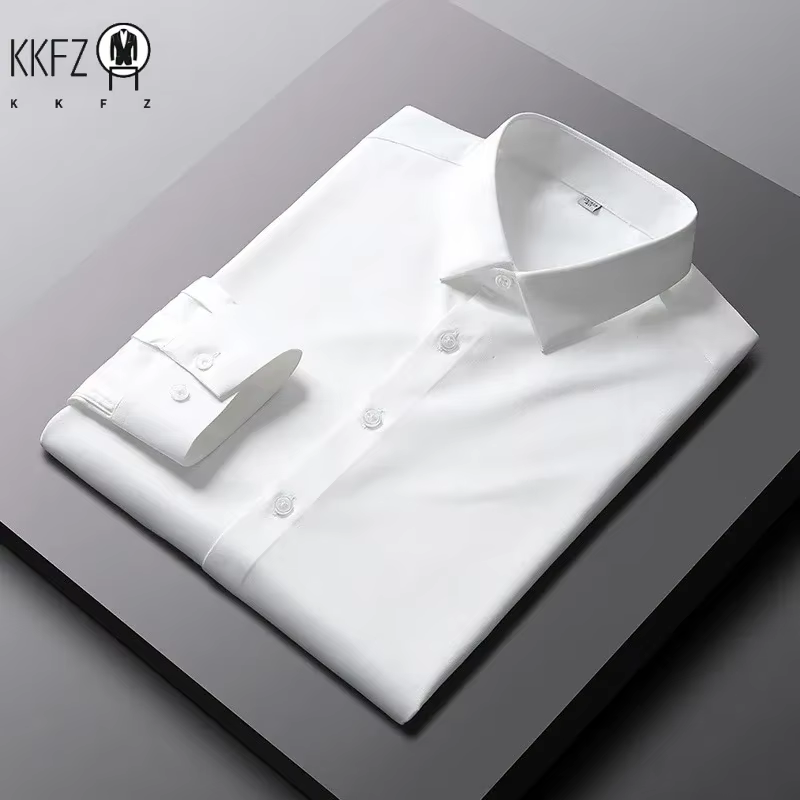 Chemise à manches longues décontractée pour hommes, chemise d'affaires à la mode, solide, non repassage et déformable