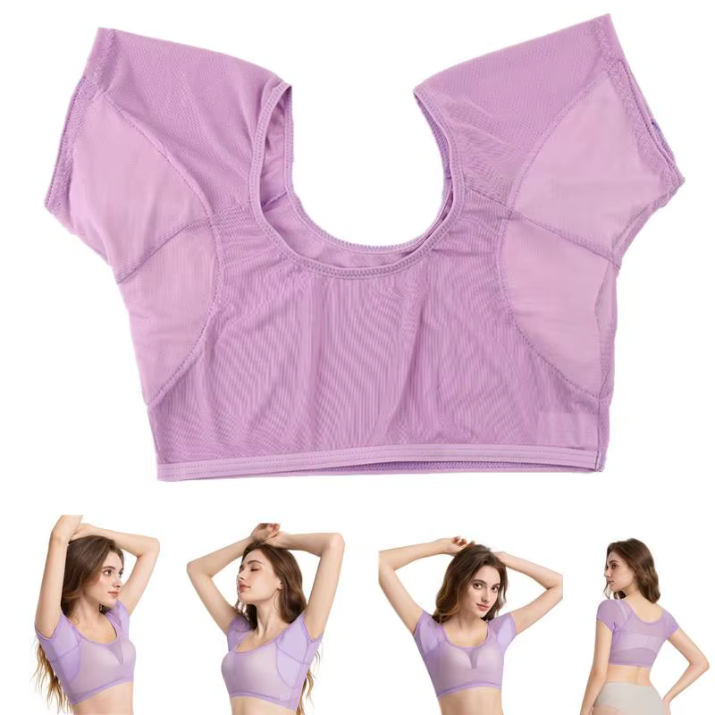 T-shirt en maille absorbant la transpiration pour femmes, avec coussinets transparents sous les aisselles, pour le travail quotidien, le sport et les activités de plein air, confortable