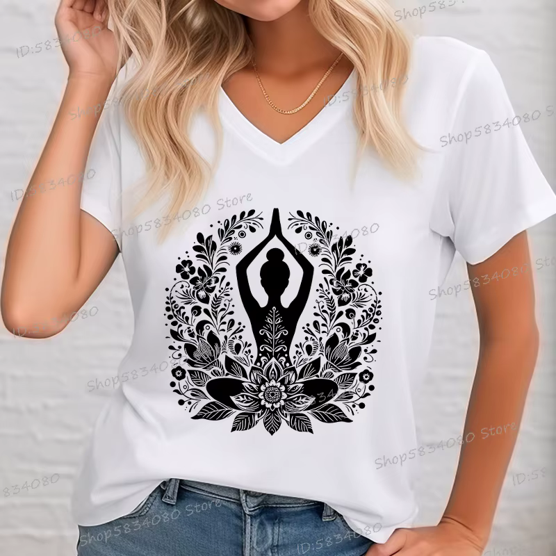 Femmes Yoga chemise florale conception graphique à manches courtes t-shirt décontracté