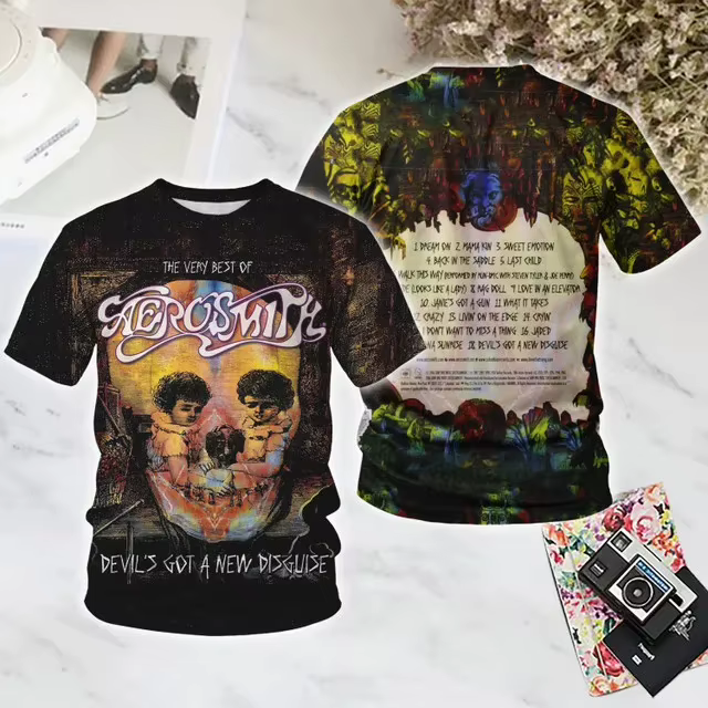 2025 nouveau groupe de Rock Aerosmith impression 3D T-shirt hommes femmes mode décontracté surdimensionné à manches