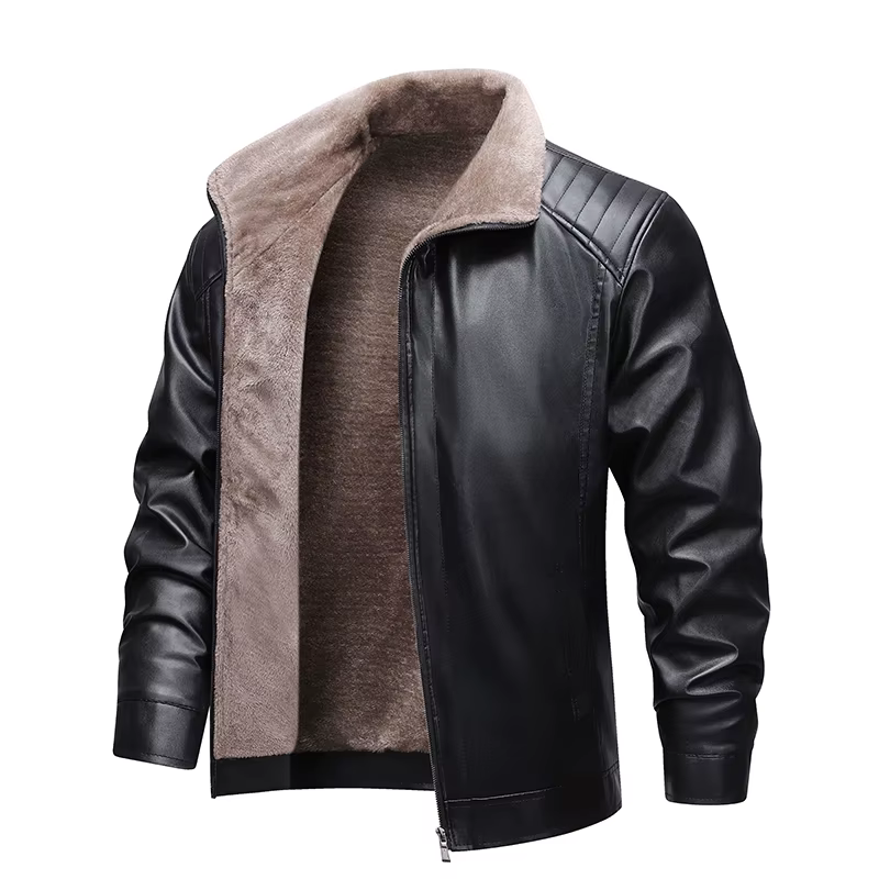 Hommes veste en cuir hiver doublé polaire Biker vestes mode moto