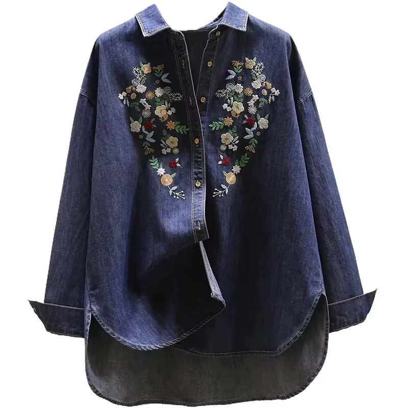 Chemisier en Denim pour femmes, polyvalent, de haute qualité, hauts brodés, décontractés et élégants, chemise de Cowboy, printemps-automne, 2025