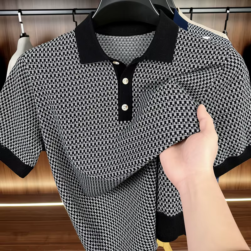 100% coton Treillis imprimé à manches courtes polo chemise hommes haut de gamme tricoté confort respirable nouvelle mode de luxe unique T-shirt