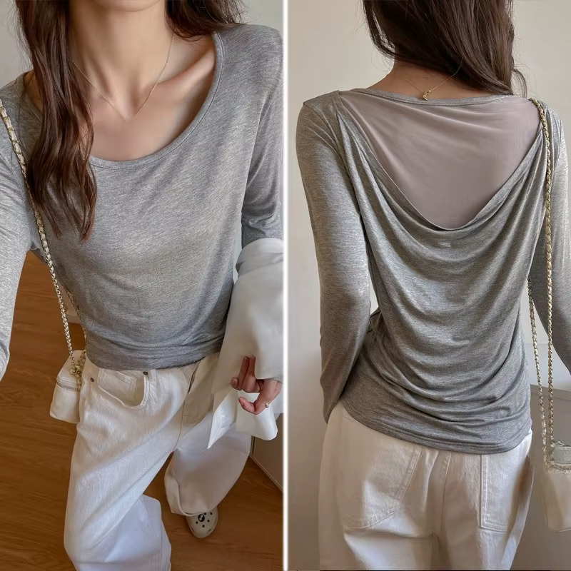 Deux pièces T-shirts pour femmes 2025 Ropa Mujer gaze Patchwork Y2k hauts automne Chic tunique mode coréenne Slim Fit T-shirts