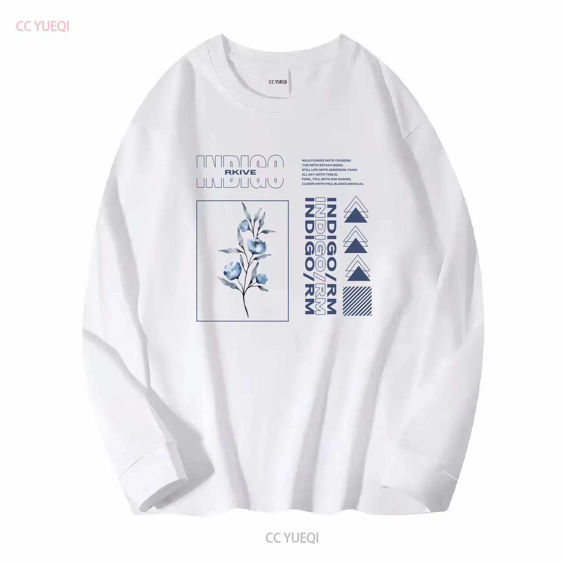 RM Indigo T-shirt manches longues ou courtes vintage Lavé Confortable Polyvalent Élégant streetwear homme vêtements de créateurs Unisexe