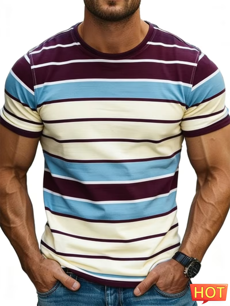 T-shirts graphiques rayés simples pour hommes