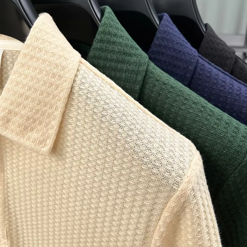 Polo homme à séchage rapide en tissu gaufré nid d'abeille