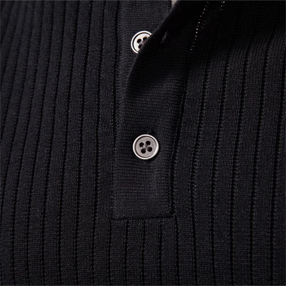AIOPESON bouton patte Polo hommes côtelé rayure à manches longues coupe contemporaine minimaliste automne hiver Premium haut d'affaires
