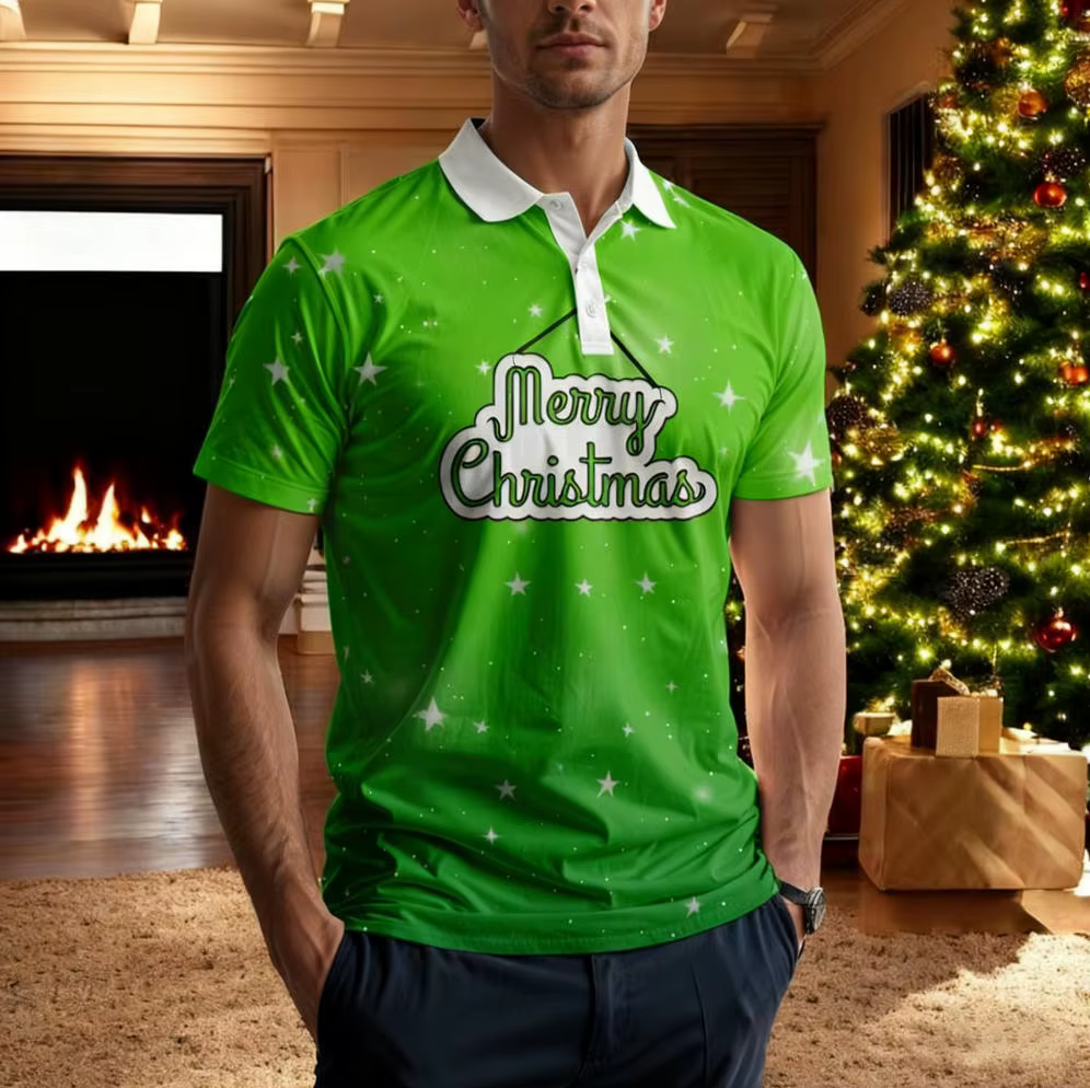 Polo imprimé sur le thème de Noël pour hommes et femmes
