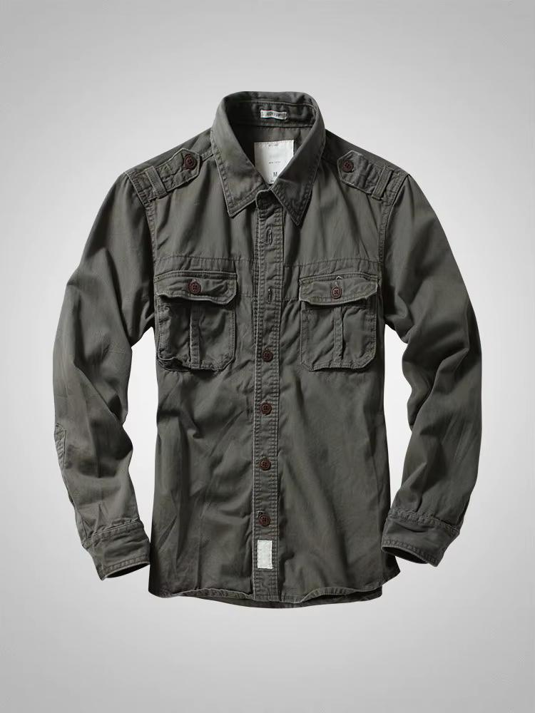 American Heavy Retro Men's Long Sleeved Camouflage Shirt Outdoor Cargo Casual Multi Pocket Work