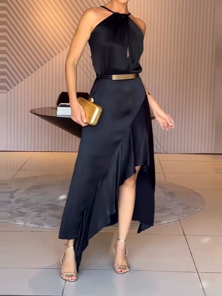 Robe élégante sans manches à épaules dénudées