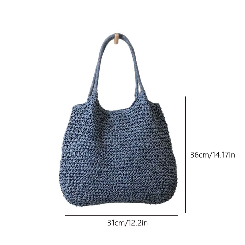 Sac fourre-tout en paille tressé couleur unie