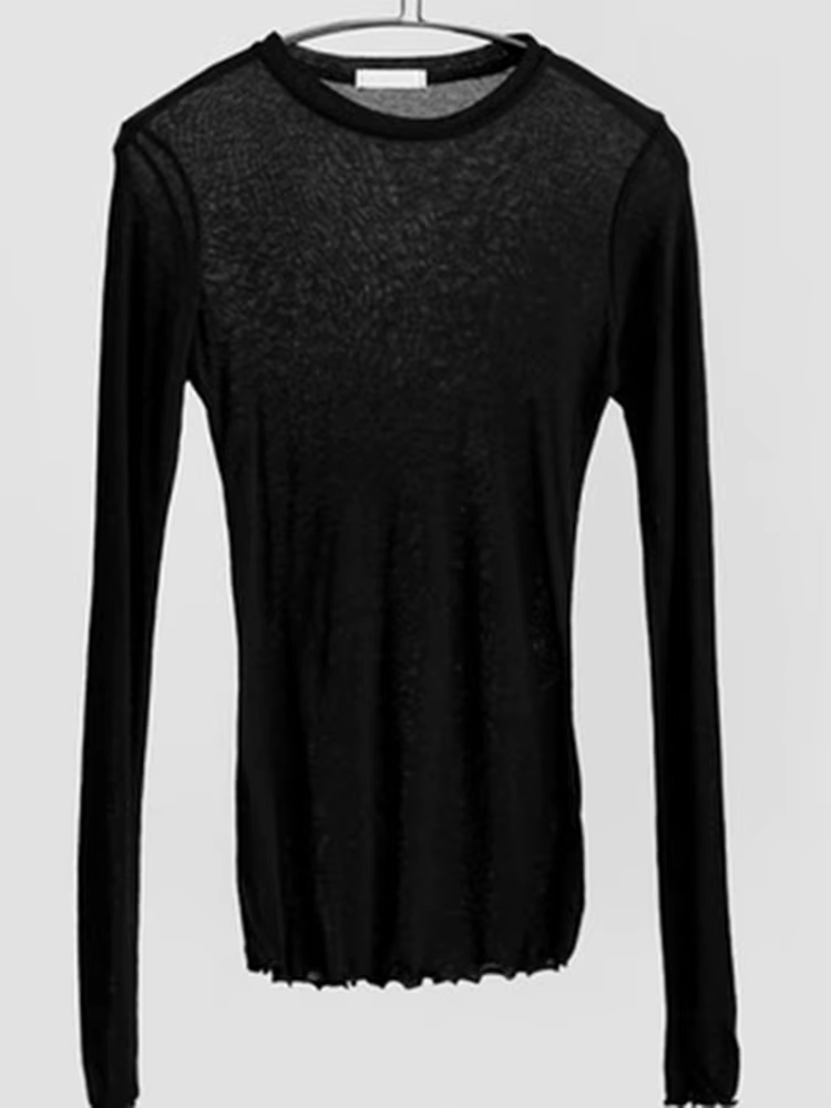 T-shirt uni à manches longues pour femmes