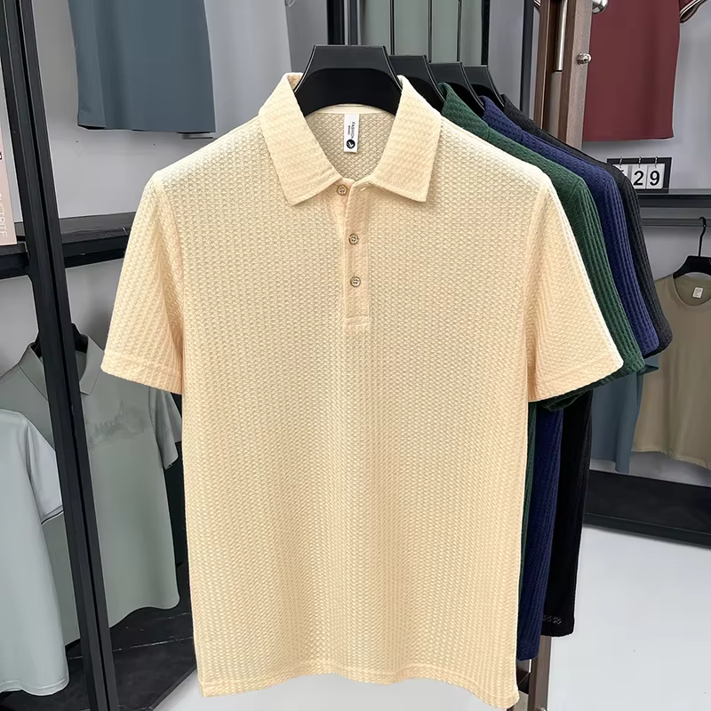 Polo homme à séchage rapide en tissu gaufré nid d'abeille