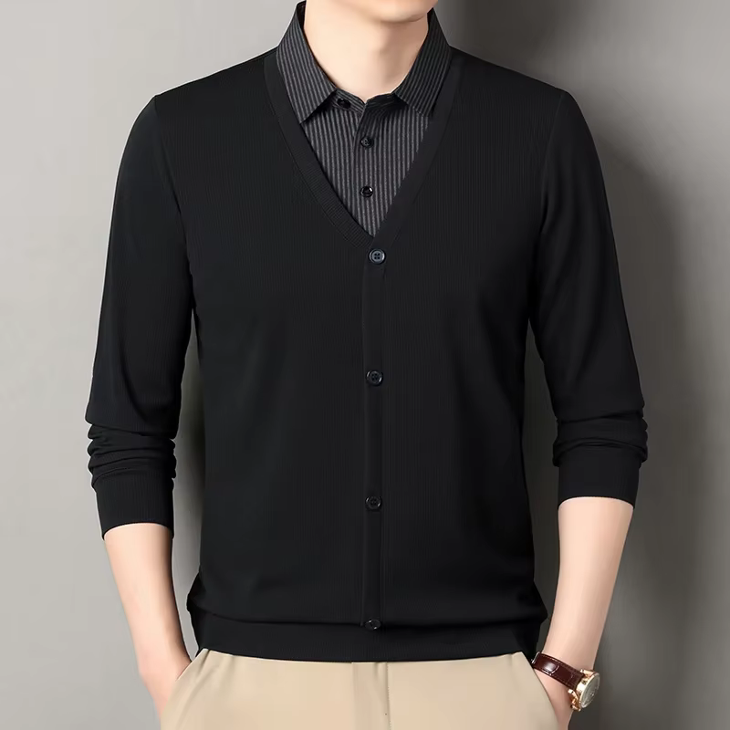Nouveau Polo Homme 2026 Effet Deux Pièces – T-shirt Décontracté à Manches Longues et Col