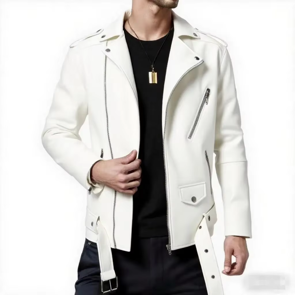 Veste de motard en cuir PU pour hommes