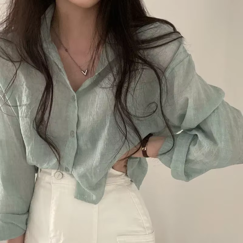 Chemise tendance chemisier Simple mince couleur Pure Anti-UV