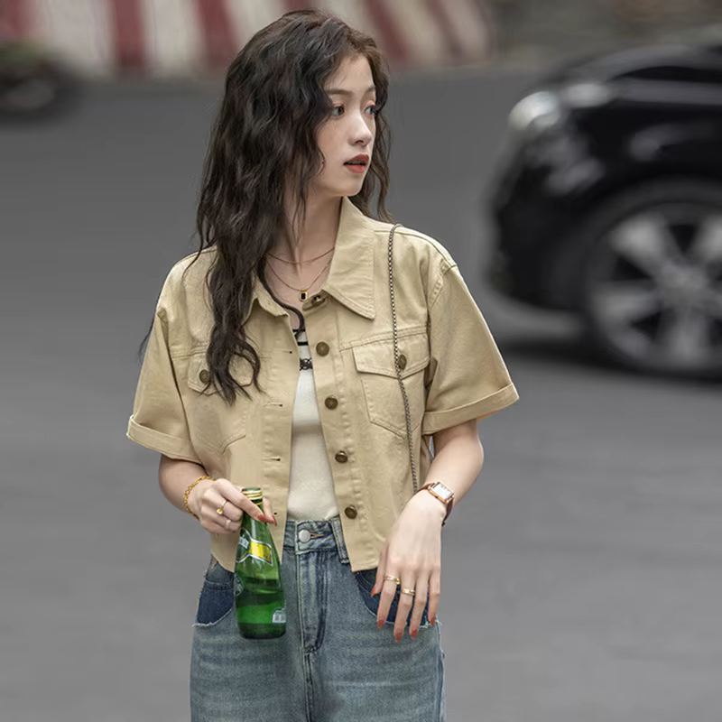Chemise en jean kaki Vintage pour femmes