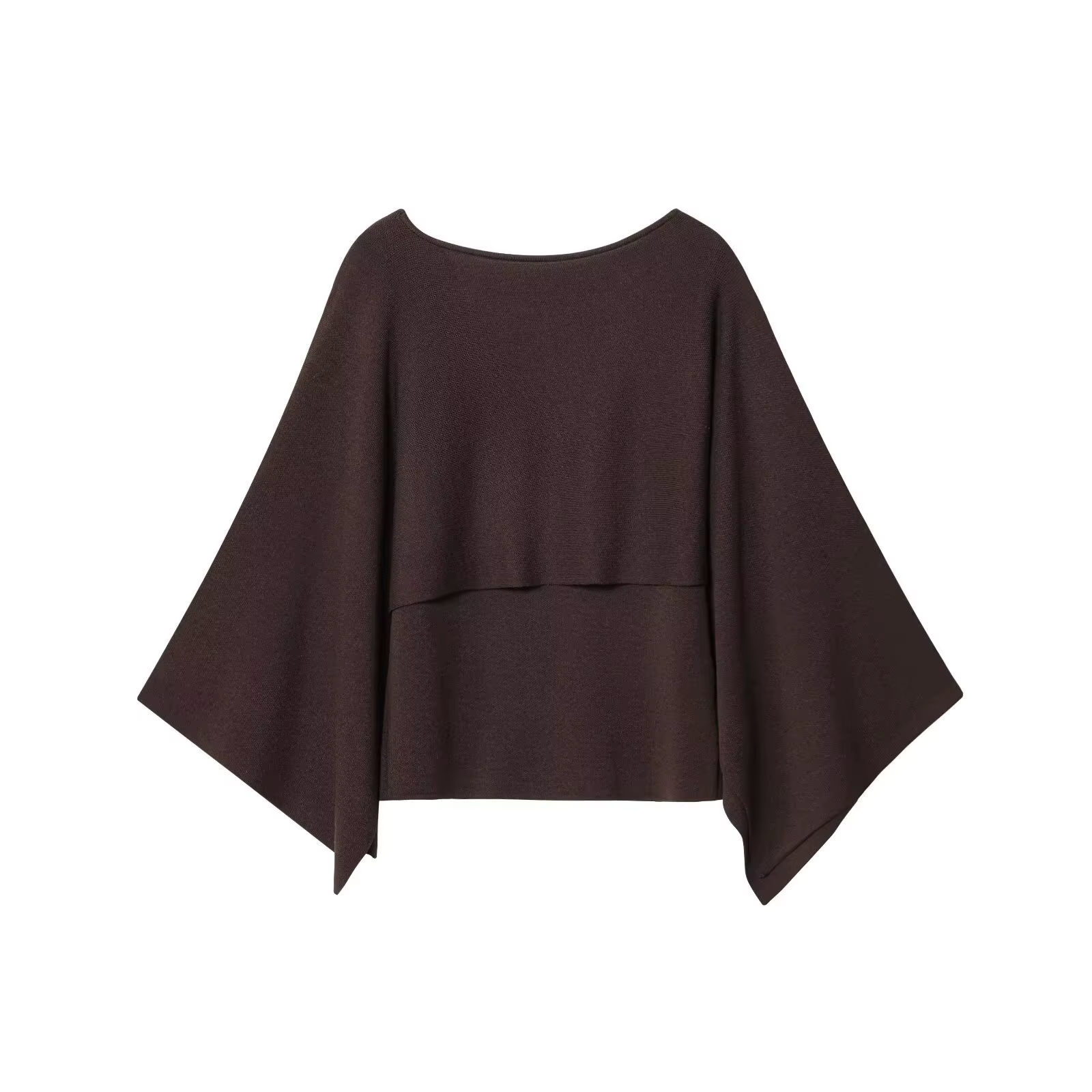 Haut élégant en tricot superposé pour femme, col ample, en fibre de polyester, col rond, manches courtes, confortable et décontracté