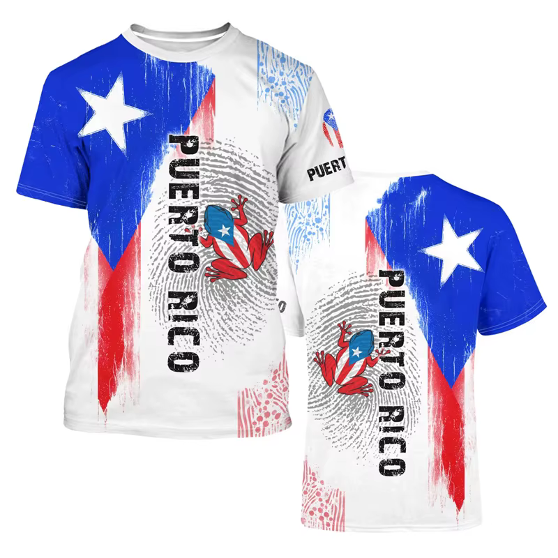 T-shirt unisexe décontracté avec emblème national de Porto Rico Feel