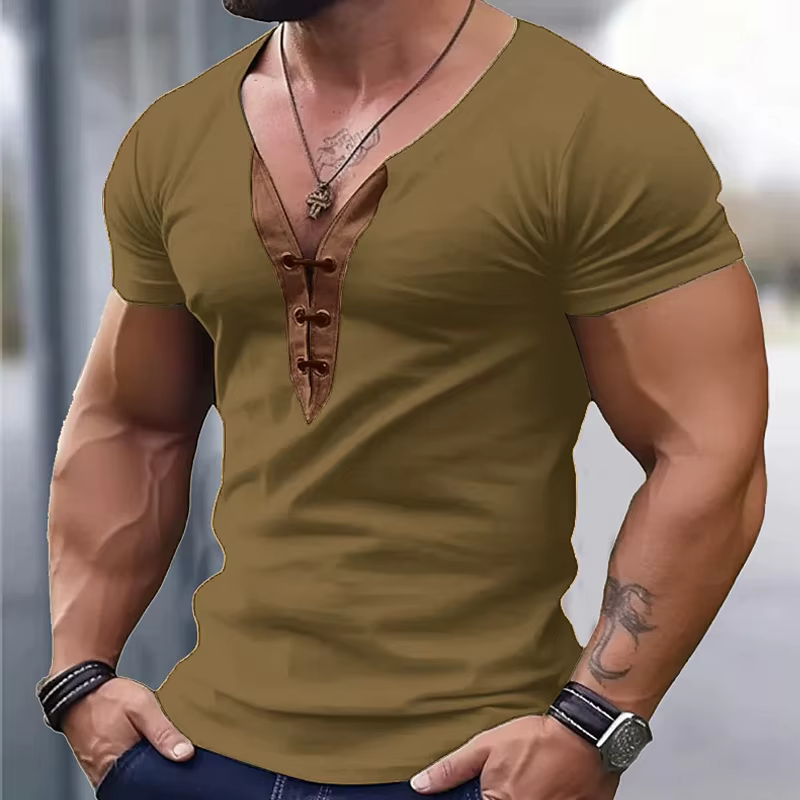 T-shirt Slim à Manches Courtes et Col en V pour Homme, Vêtement Décontracté Idéal pour la Gym, la Course à Pied, le Football et le Basketball, Collection Été