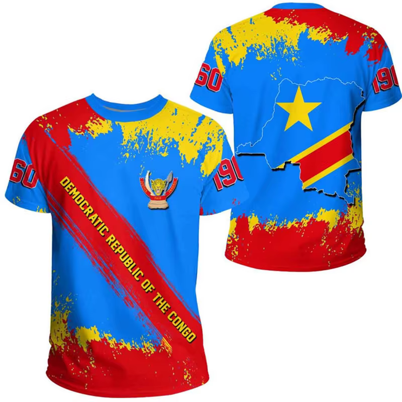 République démocratique du Congo drapeau impression 3D emblème National T-shirt été décontracté col rond t-shirts à manches courtes hauts