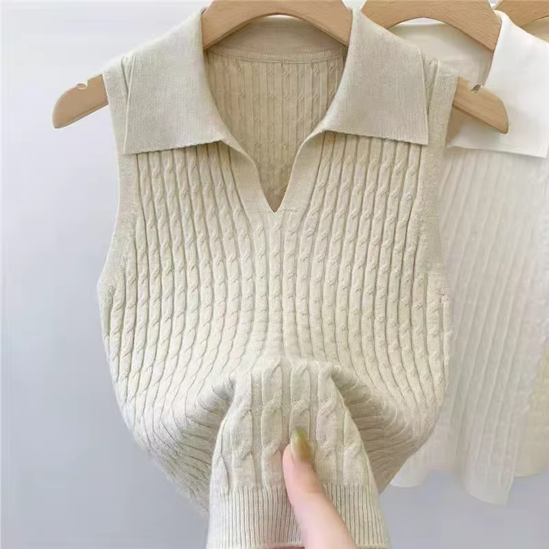 Polo col en V côtelé pour femme – Hauts sexy en maille