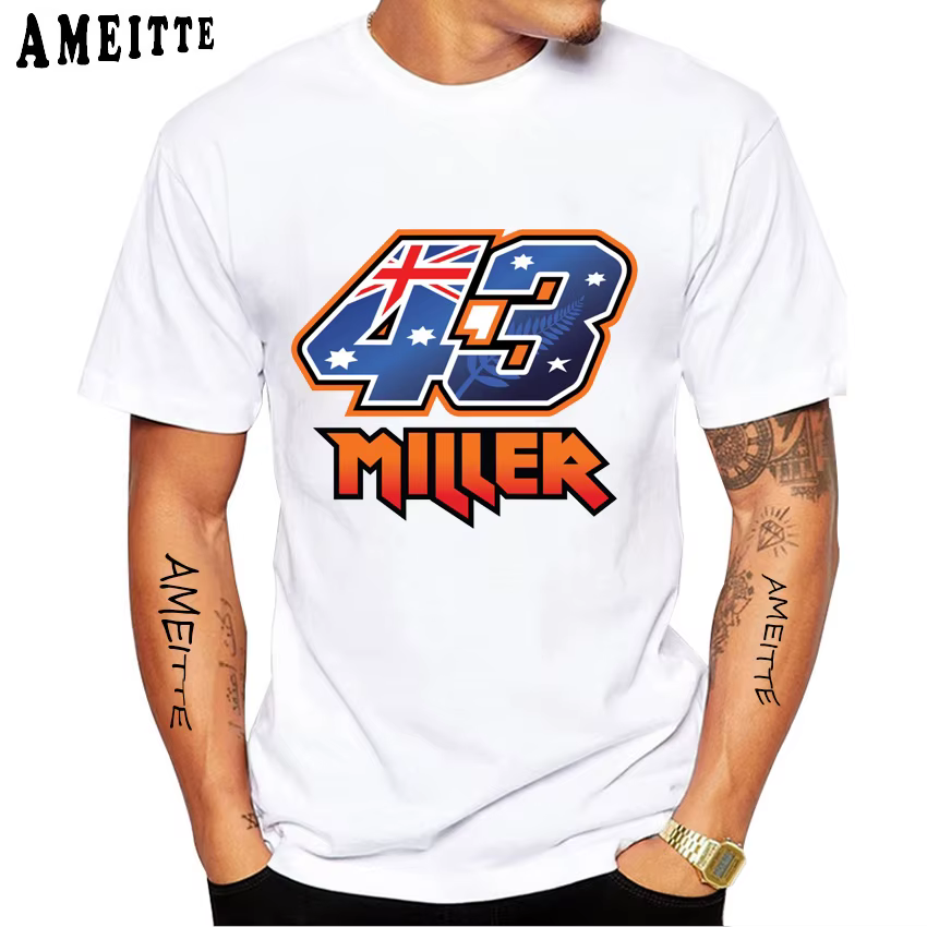 T-shirt de course Jack Miller 43 GP pour hommes, T-shirt à manches courtes pour garçons, T-shirt de sport d'aventure, Économie blancs décontractés pour motocyclistes, Nouveau