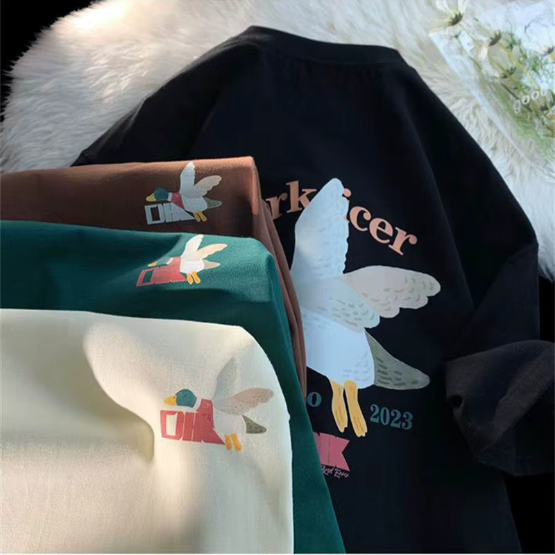 T-shirts d'été à col rond avec motif de canard de dessin animé pour hommes