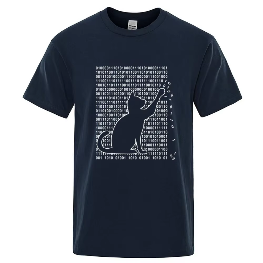 T-shirt en coton avec motif de chat formé par une matrice numérique